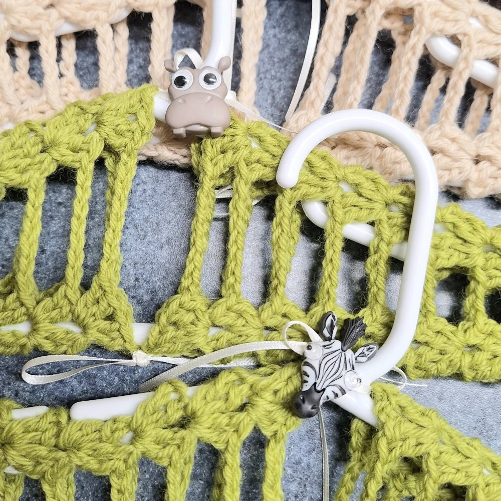 Handmade, Crocheted Children's Hangers With Animals, Cars, & Bows, Bundle of 10